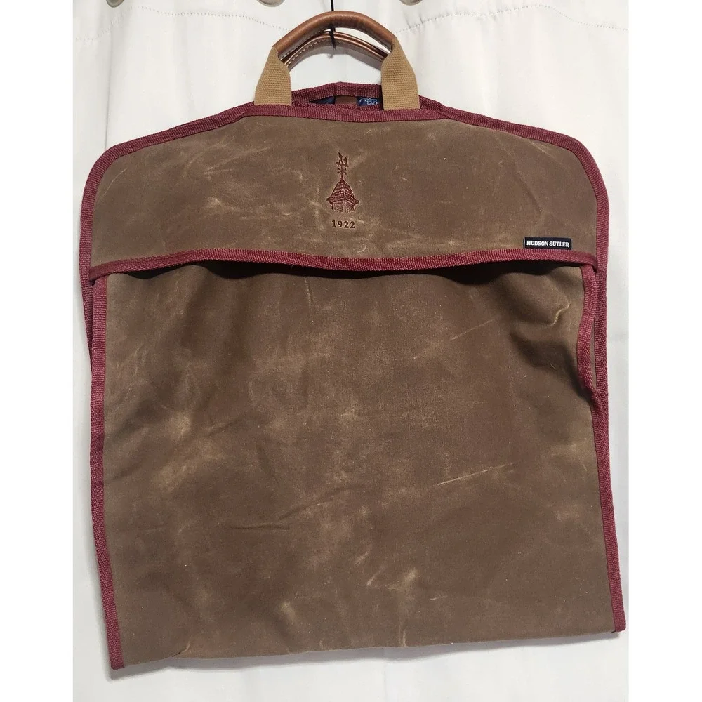 Hudson Sutler Waxed Canvas Garment Bag Brown Burgundy Travel Suit Cover NWT
